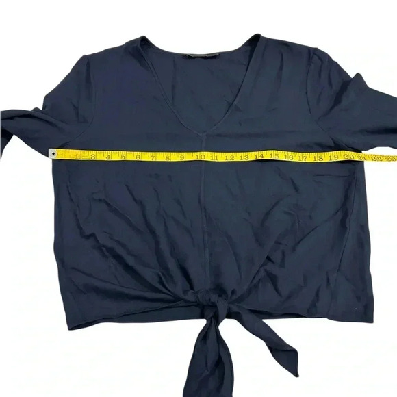 Jenni Kayne Long Sleeve Blouse Top Navy Blue Tie M Medium Viscose V neck - Picture 5 of 12